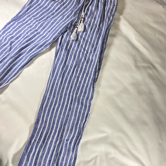 Free people M striped pants blue and white rope detail beachy - Picture 3 of 5